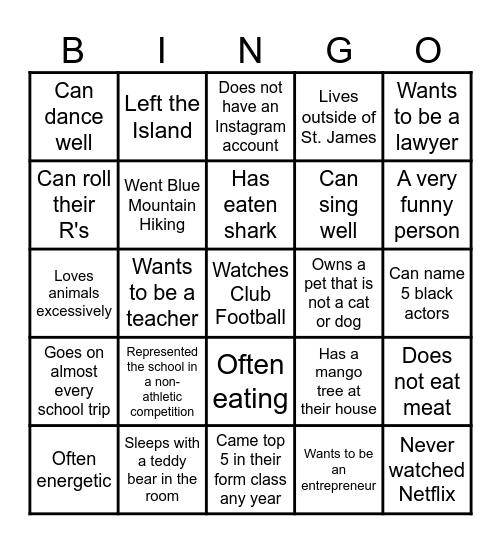 MBHS Ice Breaker Bingo Card