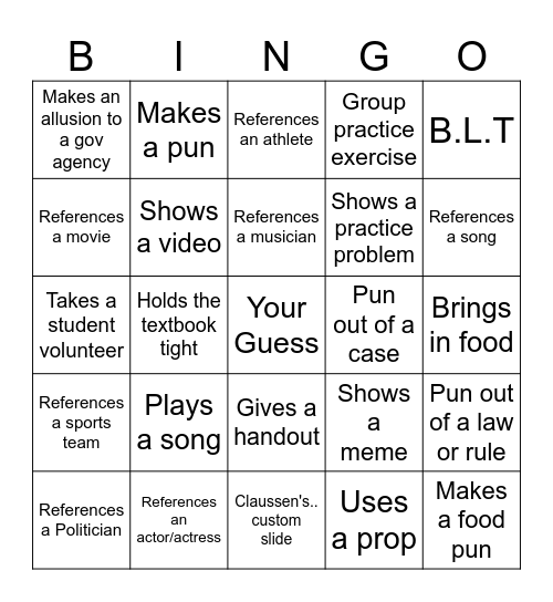 Civ Pro Bingo Card