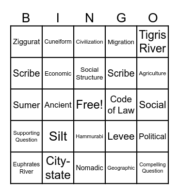 Mesopotamia Vocab Bingo Card