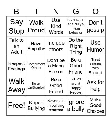 Be an UpStander! Bingo Card