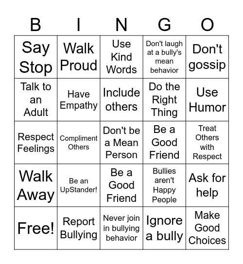 Be an UpStander! Bingo Card