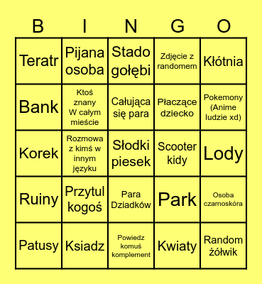 Bingo po mieście Bingo Card