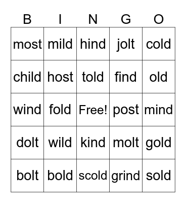 Wild Old Words Bingo Card