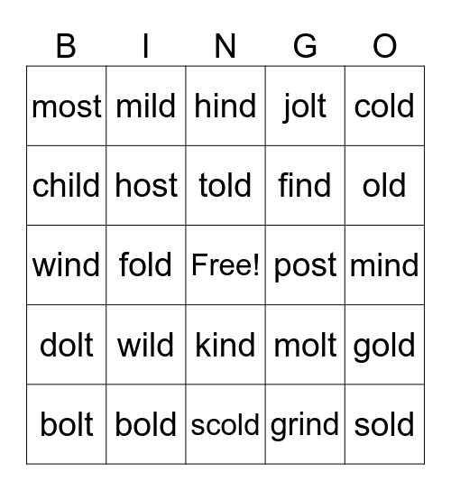 Wild Old Words Bingo Card