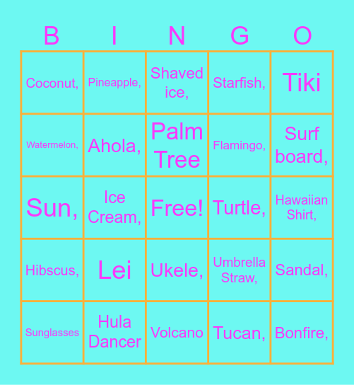 LUAU BINGO Card