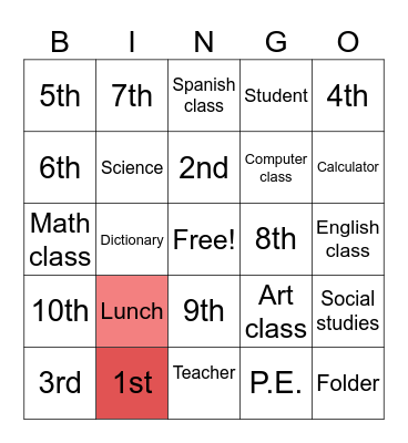 School subjects and Schedule Bingo Card