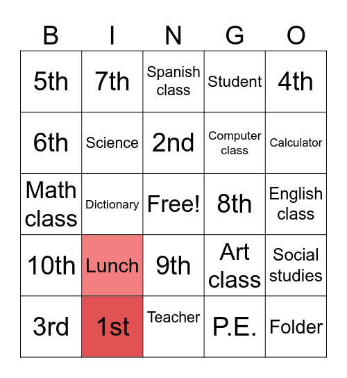 School subjects and Schedule Bingo Card