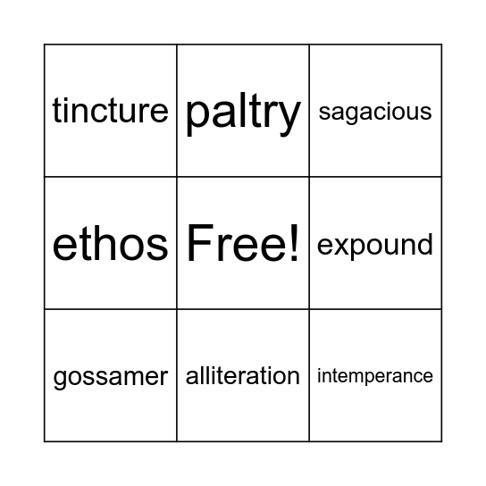VOCAB BINGO Card