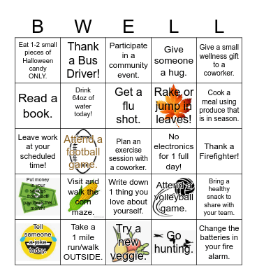 October 2023 Staff Wellness Challenge Bingo Card