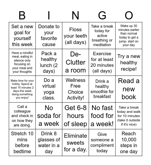 Fall Into Healthy Habits - Week 5 Bingo Card