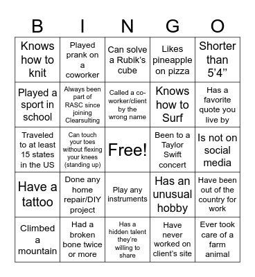 All Hands: RA SOCIAL Bingo Card
