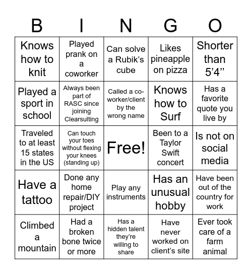 All Hands: RA SOCIAL Bingo Card