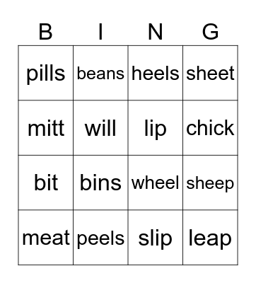 e / i Bingo Card