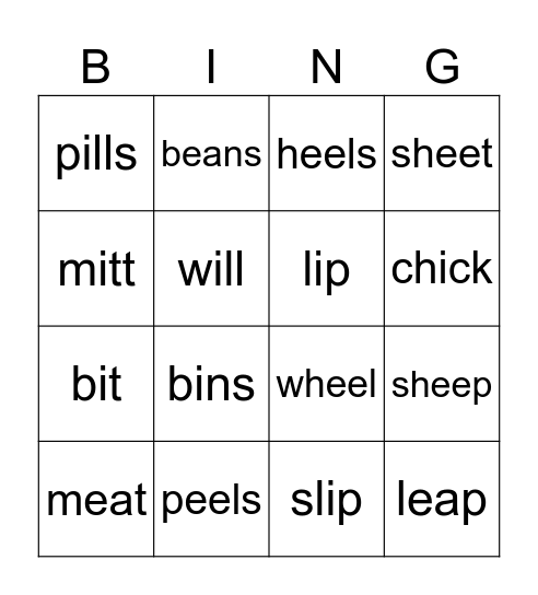 e / i Bingo Card