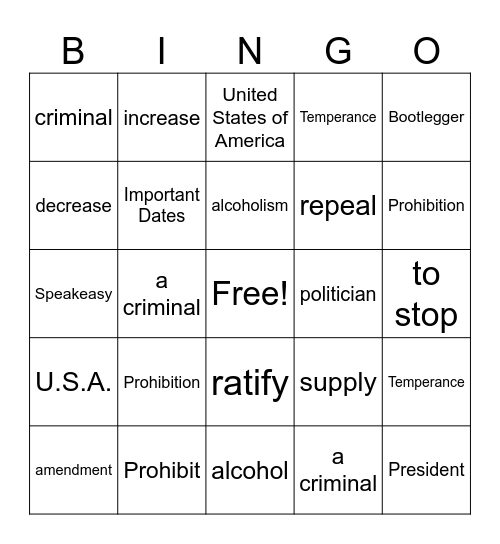 Prohibition Bingo Card