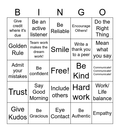 Share the Respect Bingo Card