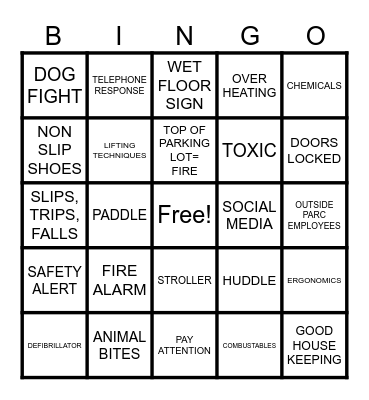 PARC SAFETY BINGO Card