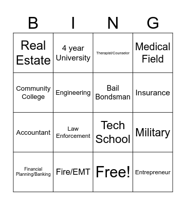 Career Day Bingo Card