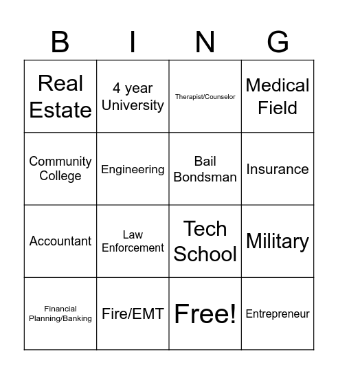 Career Day Bingo Card