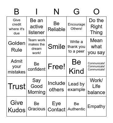 Share the Respect Bingo Card