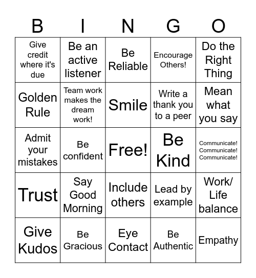 Share the Respect Bingo Card