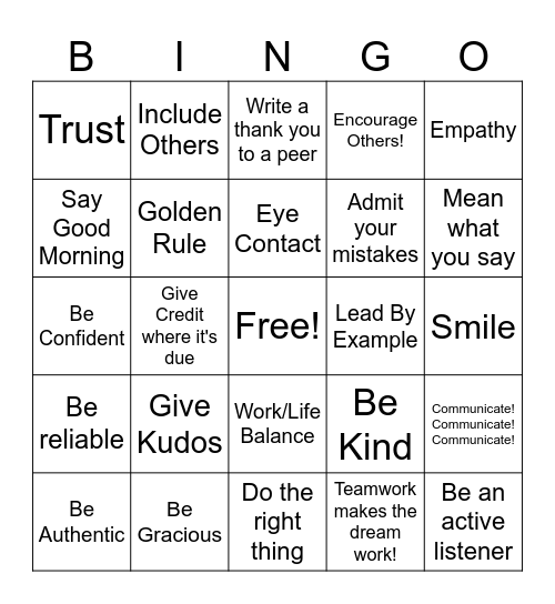 Share the Respect V2 Bingo Card