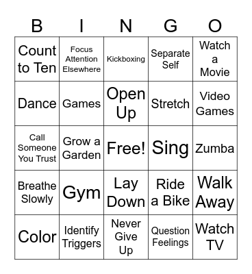 Stress Management and Coping Skills Bingo Card