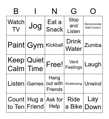 Stress Management and Coping Skills Bingo Card