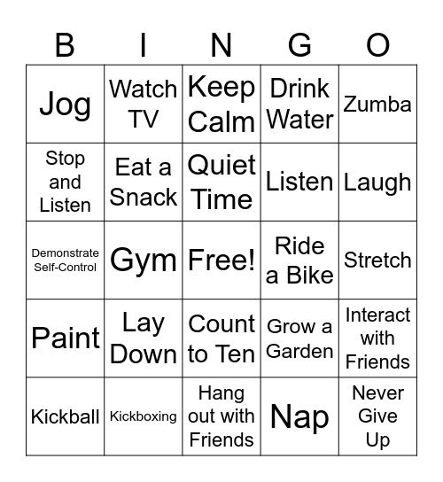 Stress Management and Coping Skills Bingo Card