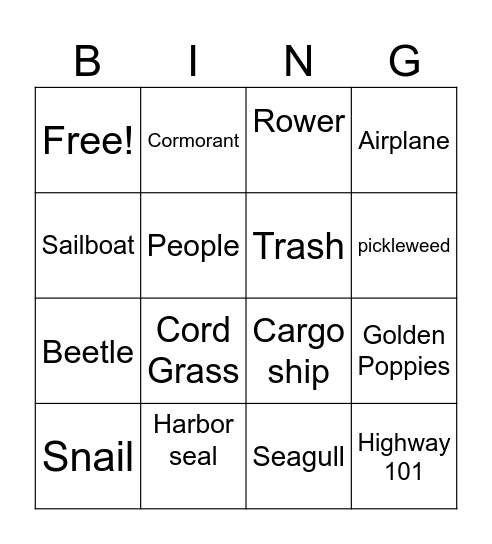 Nature Walk SF Bay Bingo Card