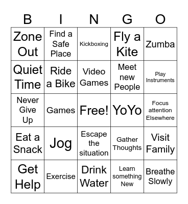 Stress Management and Coping Skills Bingo Card