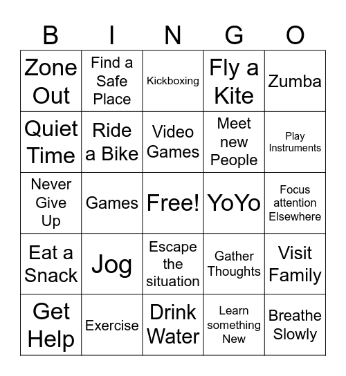 Stress Management and Coping Skills Bingo Card