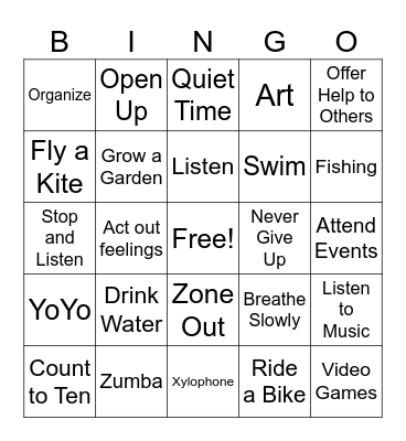 Stress Management and Coping Skills Bingo Card