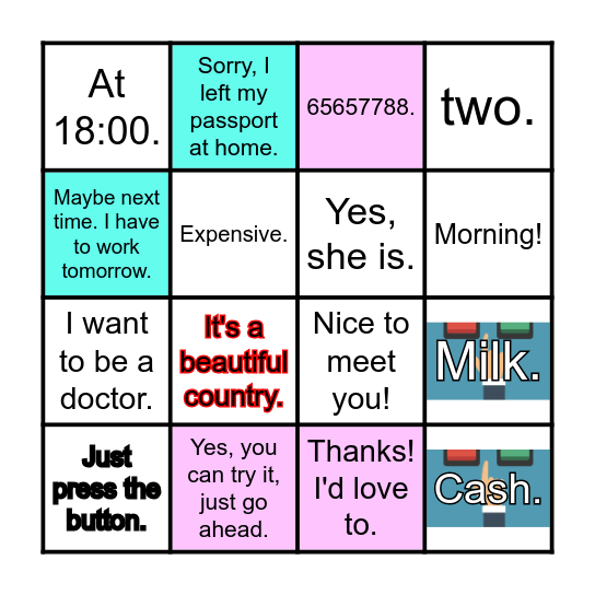 RoundⅠ- 2: Choose the Answer Bingo Card