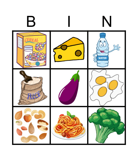 Foods Bingo Card