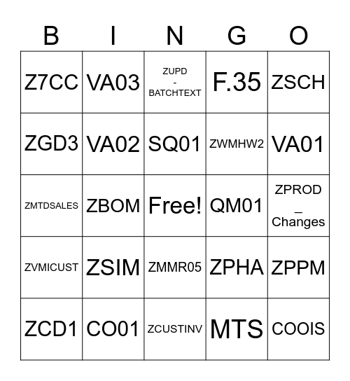 Customer Service SAP BINGO Card