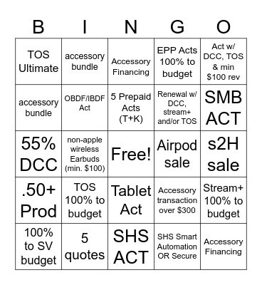 Amber's October Bingo Card