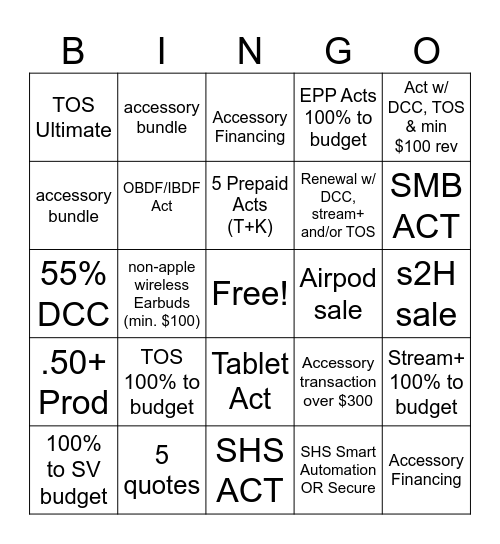 Amber's October Bingo Card