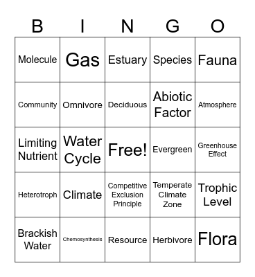 Ecology Bingo Card