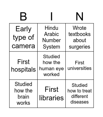 Early Islamic Inventions Bingo Card