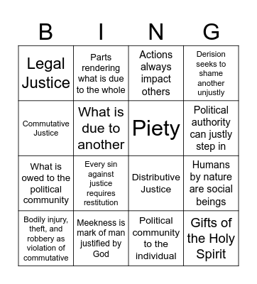 JUSTICE Bingo Card