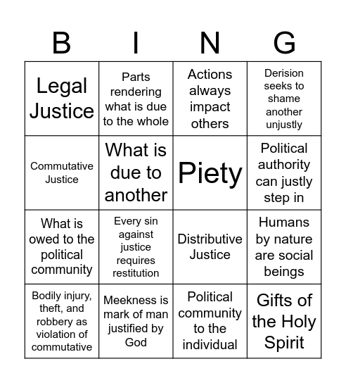 JUSTICE Bingo Card