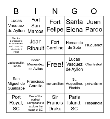 SC Explorers Bingo Card