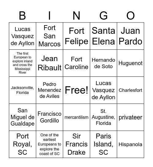 SC Explorers Bingo Card