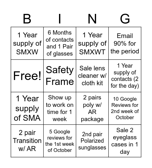 Optician Bingo Card