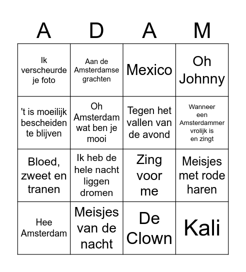 Amsterdamse avond Bingo Card