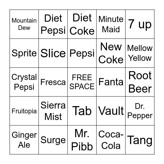 Soda Shop Bingo Card
