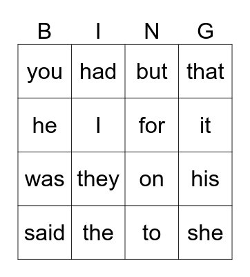 Sight Words Bingo! Bingo Card