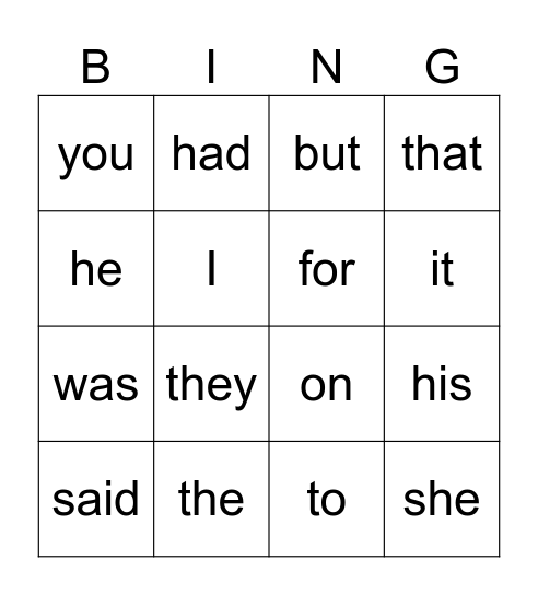Sight Words Bingo! Bingo Card