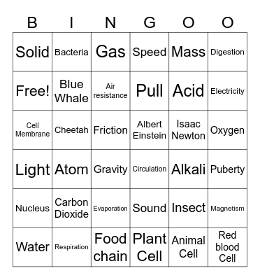 Science Bingo Card